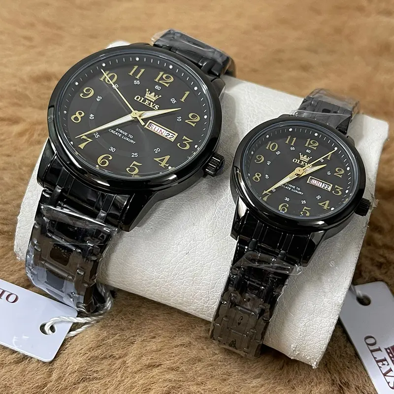 Olevs Black Dial Black Couple Watch | 2891